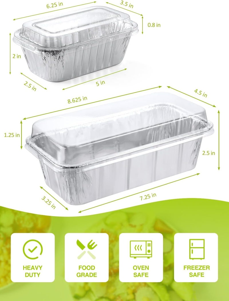 NEEBAKE 60 Pack Disposable Aluminum Loaf Pans with Lids Combo Set - 30 Pack 8.5x4.5x2.5 Foil Loaf Pans & 30 Pack 6x3.5x2 Mini Tin Foil Baking Pans Tin Trays Food Containers for Baking Cakes Bread Meat - Image 2
